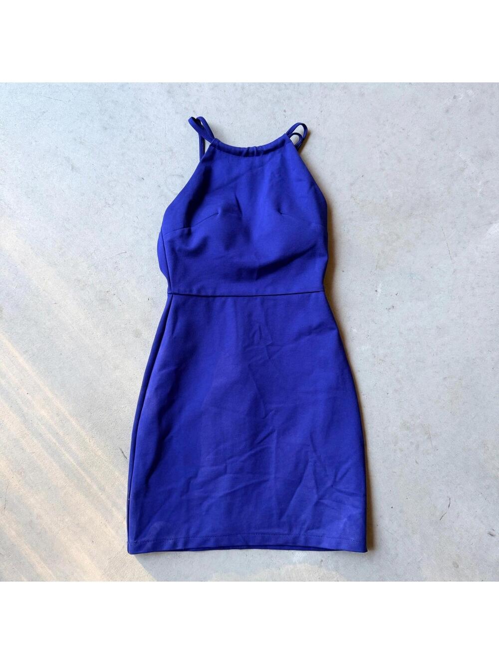Royal Blue Athleisure Halter Dress Strappy Back XS